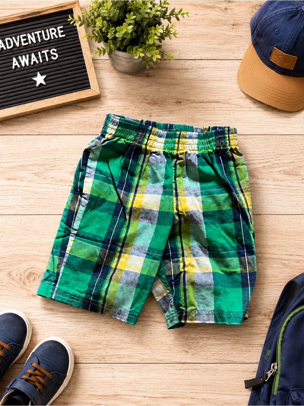 Toddler Boys’ Green Plaid Shorts — Size 4T 532